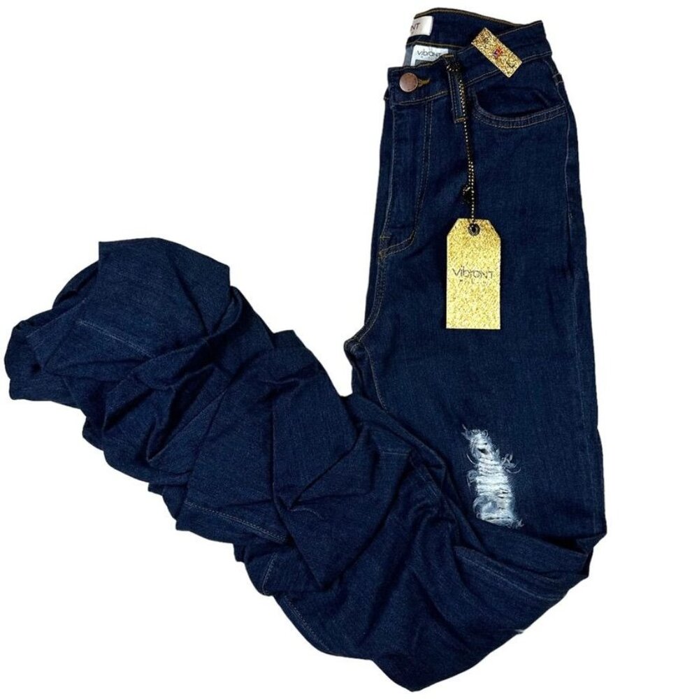 High-Waisted Dark Wash Stacked Jeans NWT Sz L